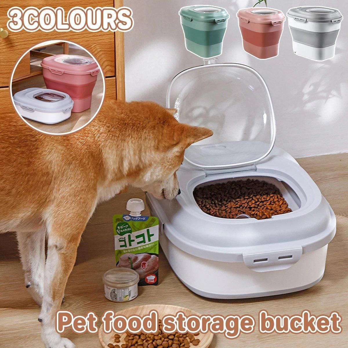 Large Capacity Pet Food Storage Box Foldable Design with Seal Lid - Grey