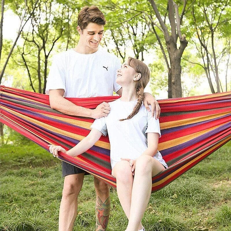 Double Outdoor Hammock 260x150cm with Straps for Camping Hanging Tree Bed - Red