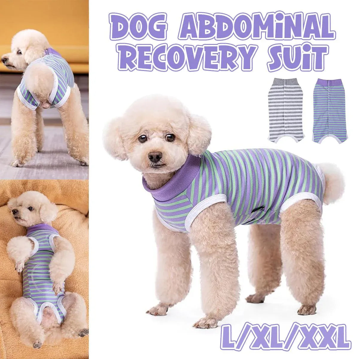 Striped Dog Clothes Belly Protector Vest Tummy Wrap Shirt for Small Dogs Puppies - Grey-XXL