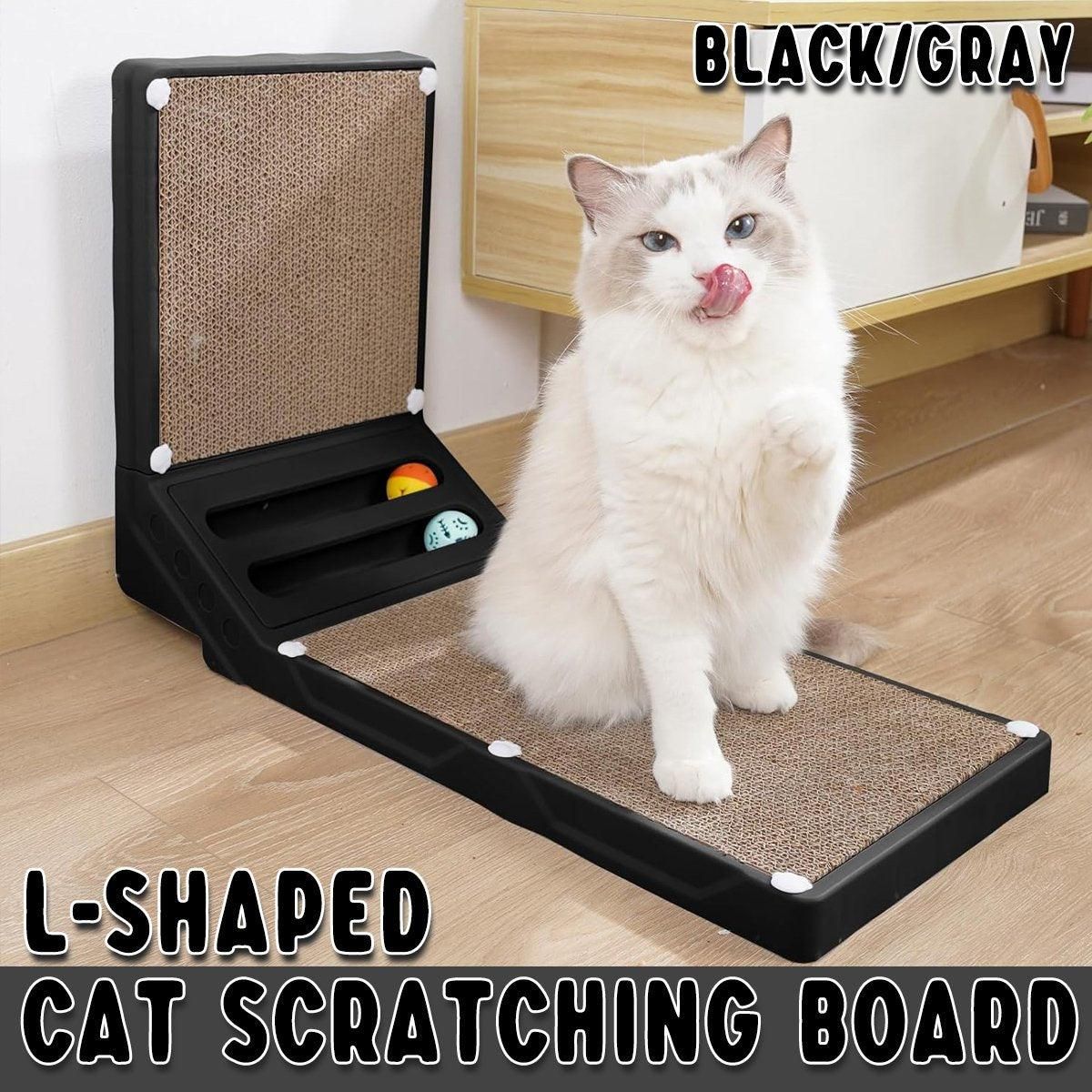 L-shaped Cat Scratching Board Vertical Claw Toy Cat Scratcher for Pet Playtime - Black