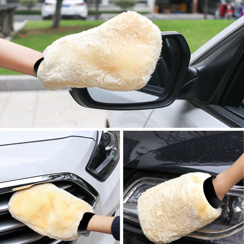 2-piece Beige Microfiber Car Wash Mitt - Double Sided Imitation Sheepskin Wash Glove, Scratch Free Paint Safe Cleaning Tool for Car Detailing, Waxing, Polishing - 23x15cm Large Palm Design