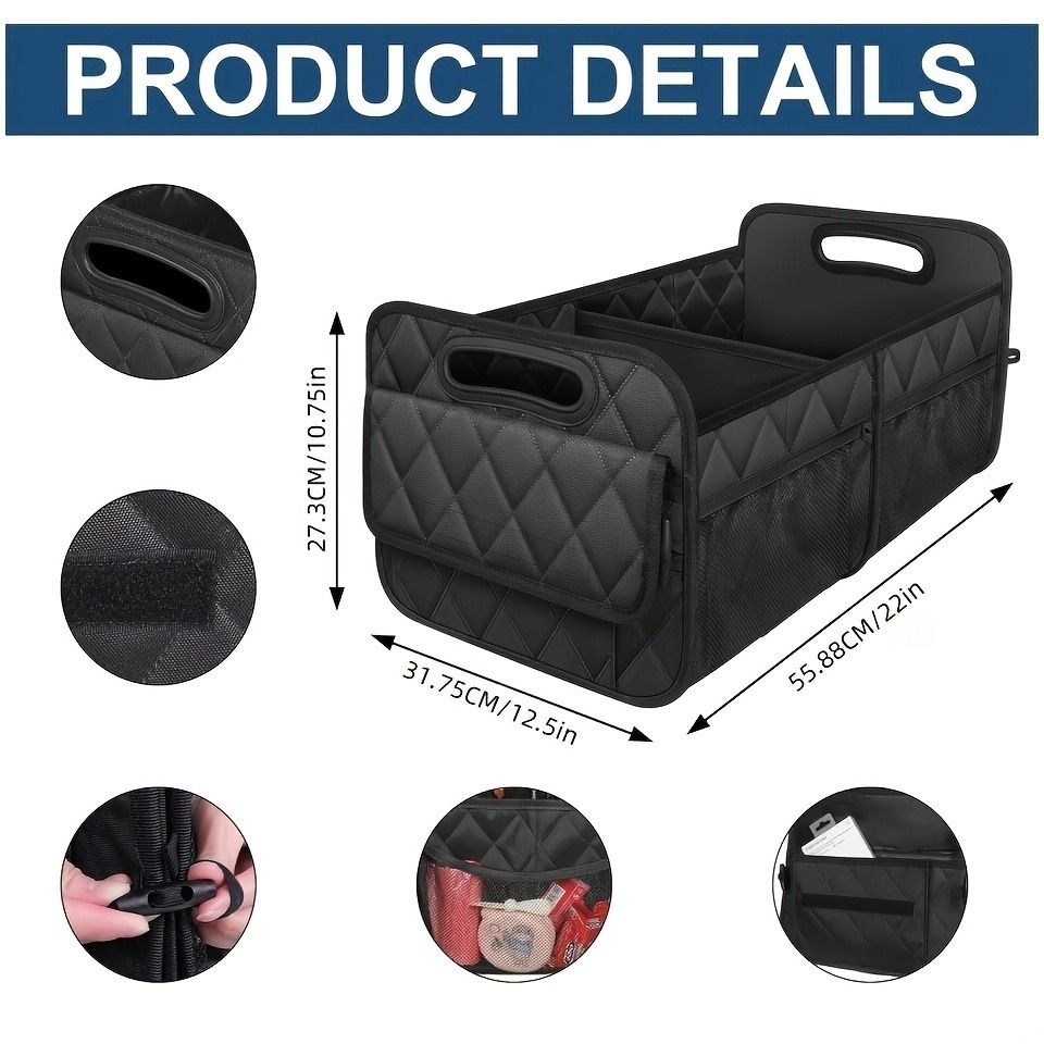45L Foldable Large Car Trunk Organizer with Muti Pockets & Strong Handles – Mutifunctional Heavy Duty Oxford Cloth Storage Box & Portable Cargo Bundle for SUVs Sedans Trucks