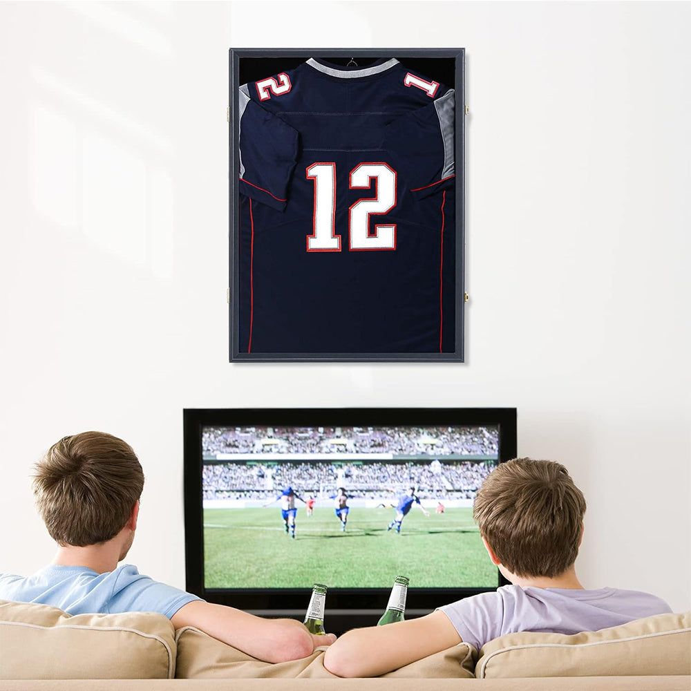 Jersey Frame Card Display Case Lockable Large Sports Jersey Showcase Box for Football Soccer Basketball Baseball Hockey with UV Protection Acrylic Black