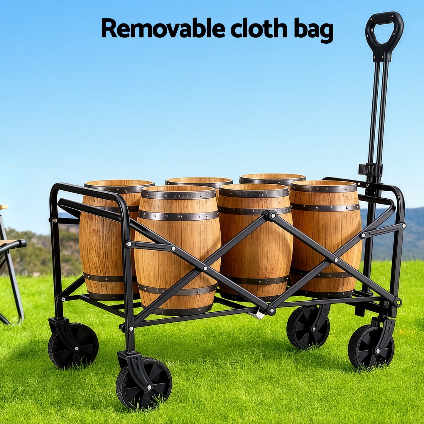 Gardeon Garden Cart Folding Trolley Camping Wagon Barrow Outdoor Beach Black