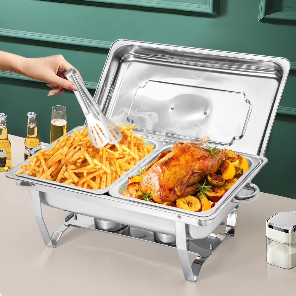 Alston 4.5LX2 Chafing Dish Set, Premium 410 Stainless Steel Buffet Warmer, Bain Marie Food Server with Fuel Holders & Lid, Stackable Catering Equipment for Hotels, Parties, Weddings & Banquets, Silver