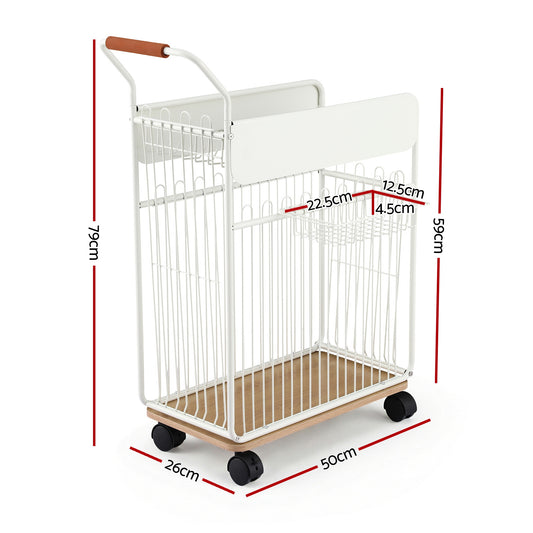 Everfit Yoga Mat Storage Rack Mobile Holder with Wheels Basket Home Gym Storage Organizer White