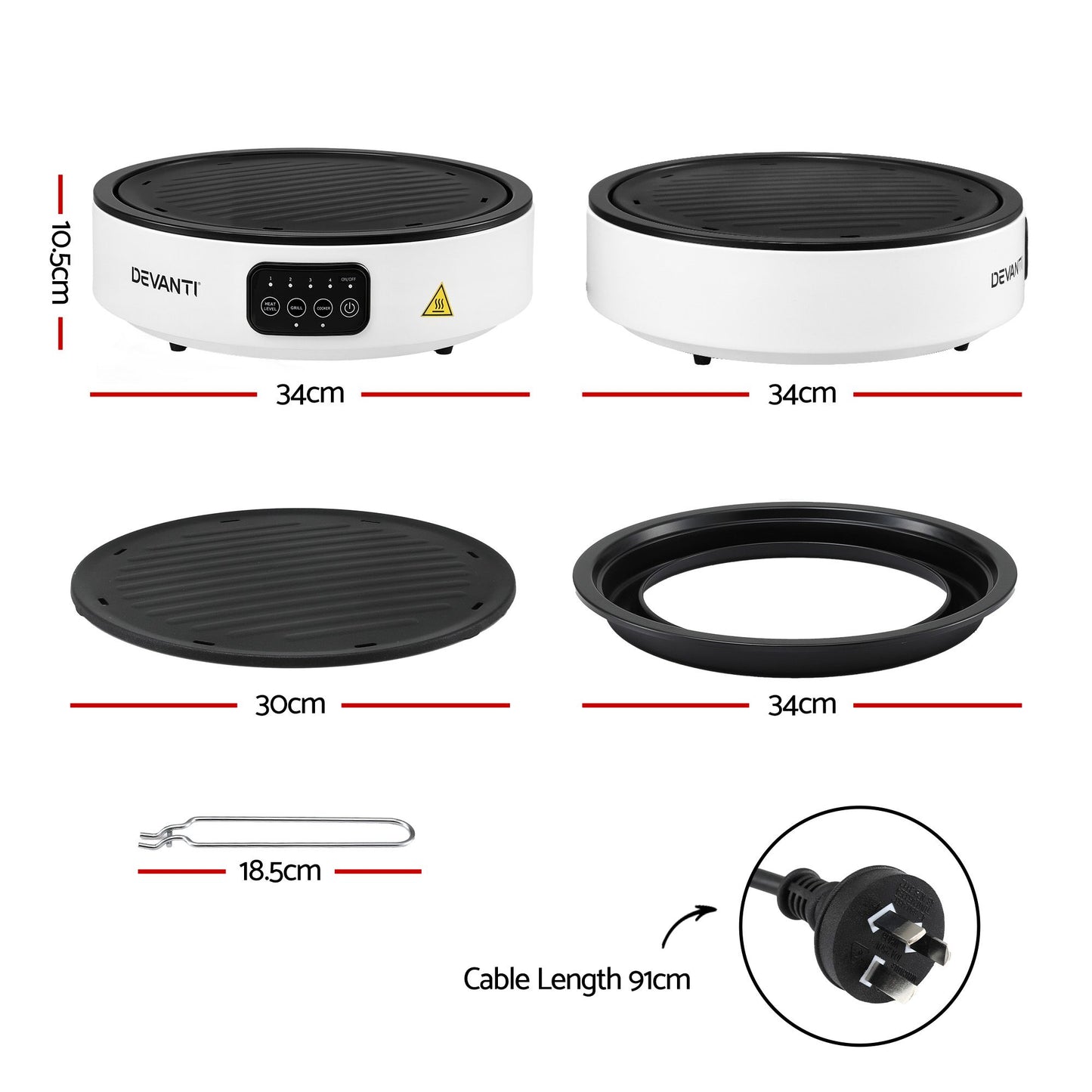Devanti Ceramic Cooktop Electric Hot Plate Countertop Grill Cooker White