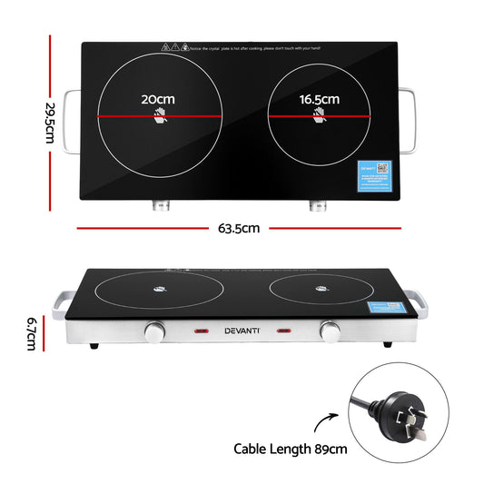 Devanti Portable Ceramic Cooktop Dual Burner Electric Hot Plate 2800W Black