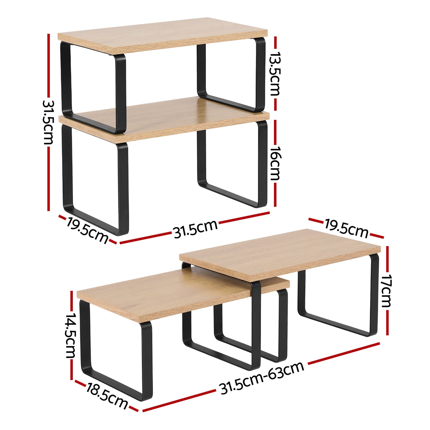 Cefito Kitchen Storage Shelves Rack Cupboard Cabinet Organiser Set of 2
