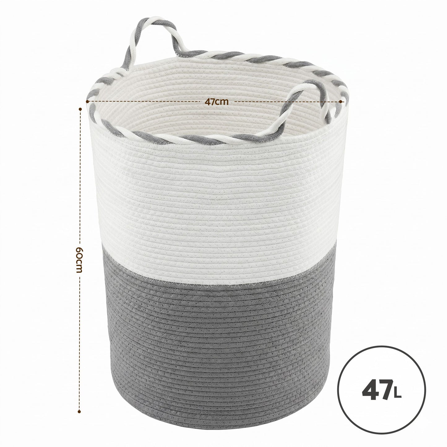 Artiss Woven Laundry Basket with handles Foldable White & Grey