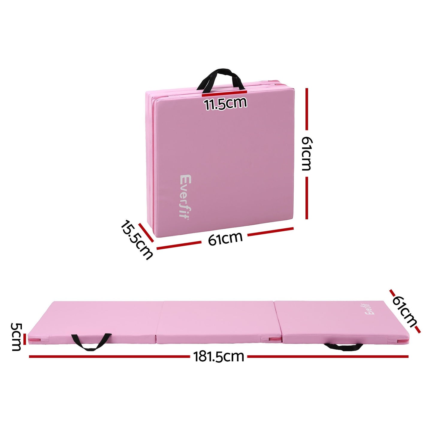 Everfit 180x60cm Gymnastics Mats Folding Exercise Floor Mat Portable 3 Fold Tumbling Mat Pink