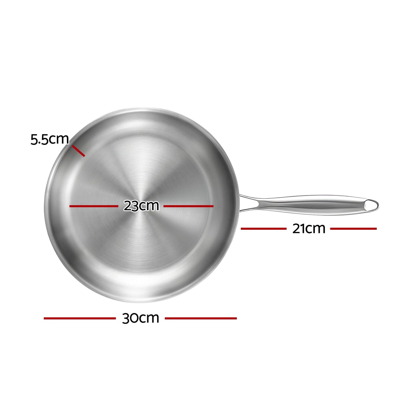 5-Star Chef 30cm Stainless Steel Frying Pan Uncoated Frypan with Tri-Ply Body Silver