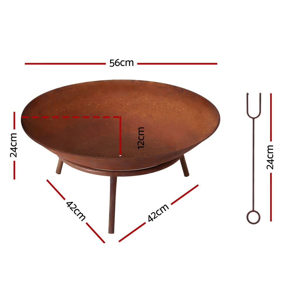 Grillz 56cm Fire Pit Iron Rustic Bowl Outdoor