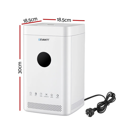 Devanti Ultrasonic Humidifier Air Purifier Top Fill Auto Humidity 3.5L White
