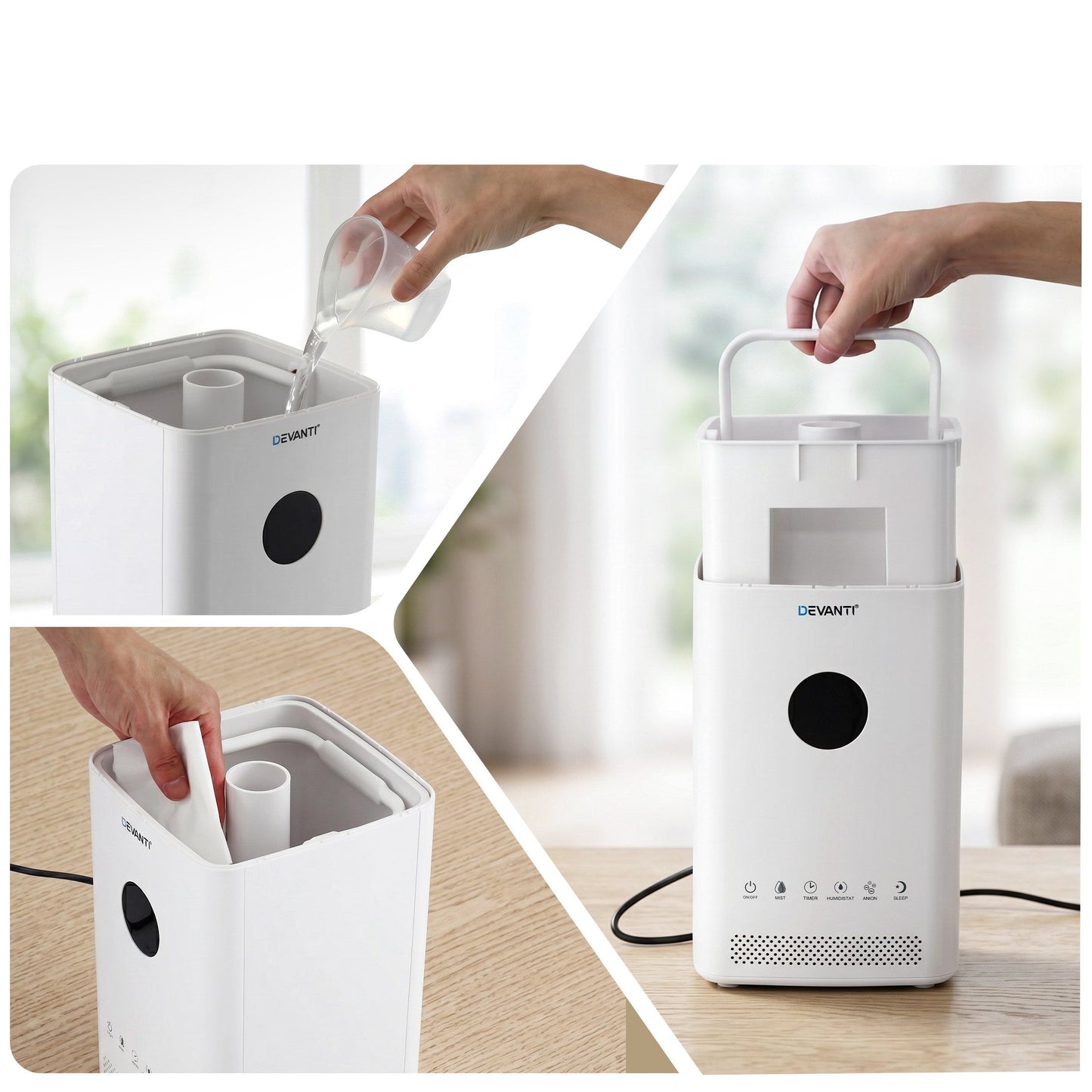 Devanti Ultrasonic Humidifier Air Purifier Top Fill Auto Humidity 3.5L White