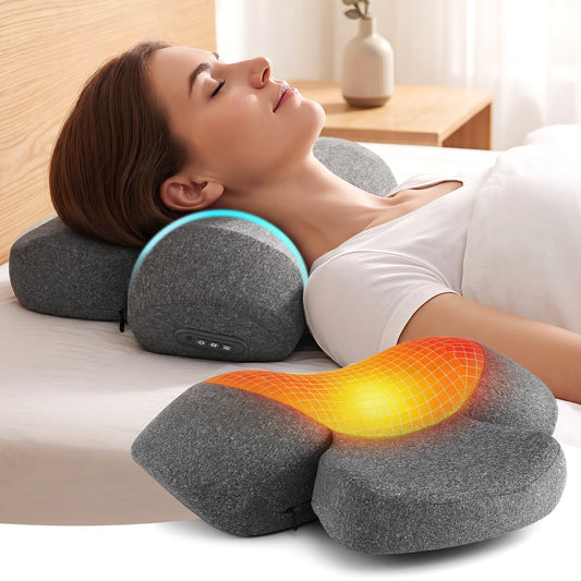 Livemor 2-in-1 Neck Massager Pillow with Heat, Memory Foam Cervical Support for Relief, 3-Speed Vibration & 3-Level Thermal Therapy, Type-C Rechargeable Massage Pillow for Neck & Shoulder