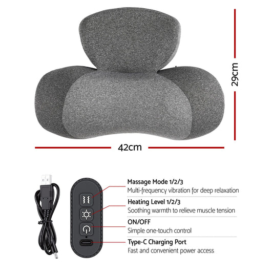 Livemor 2-in-1 Neck Massager Pillow with Heat, Memory Foam Cervical Support for Relief, 3-Speed Vibration & 3-Level Thermal Therapy, Type-C Rechargeable Massage Pillow for Neck & Shoulder