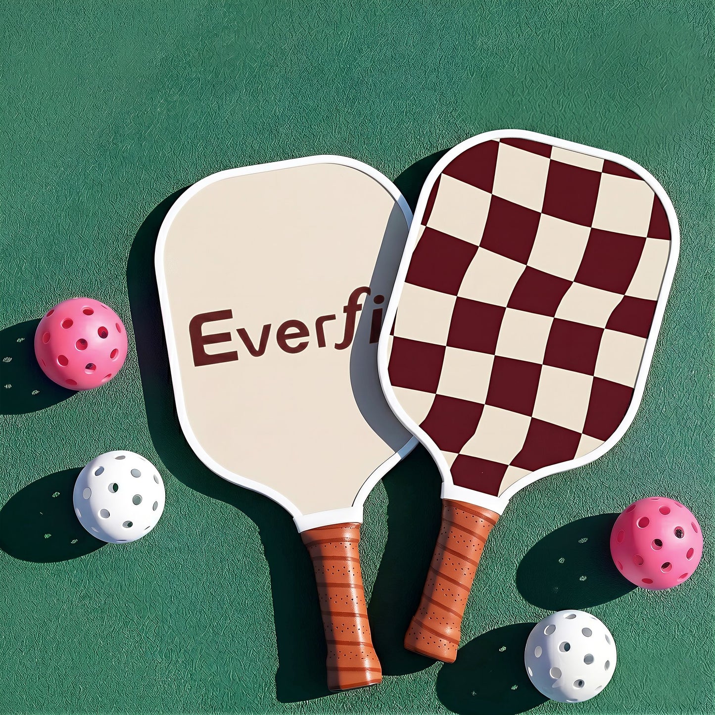 Everfit Pickleball Paddle Set Fibreglass Racquet Honeycomb Core With Bag Brown