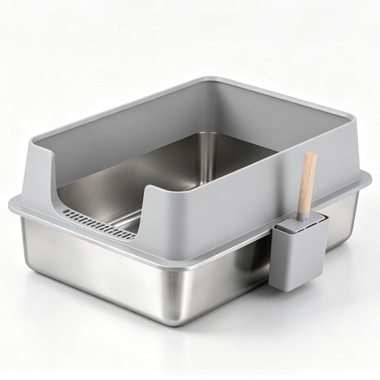 i.Pet XXL Cat Litter Box Stainless Steel Jumbo Semi-Enclosed Pet Kitty Toilet Grey