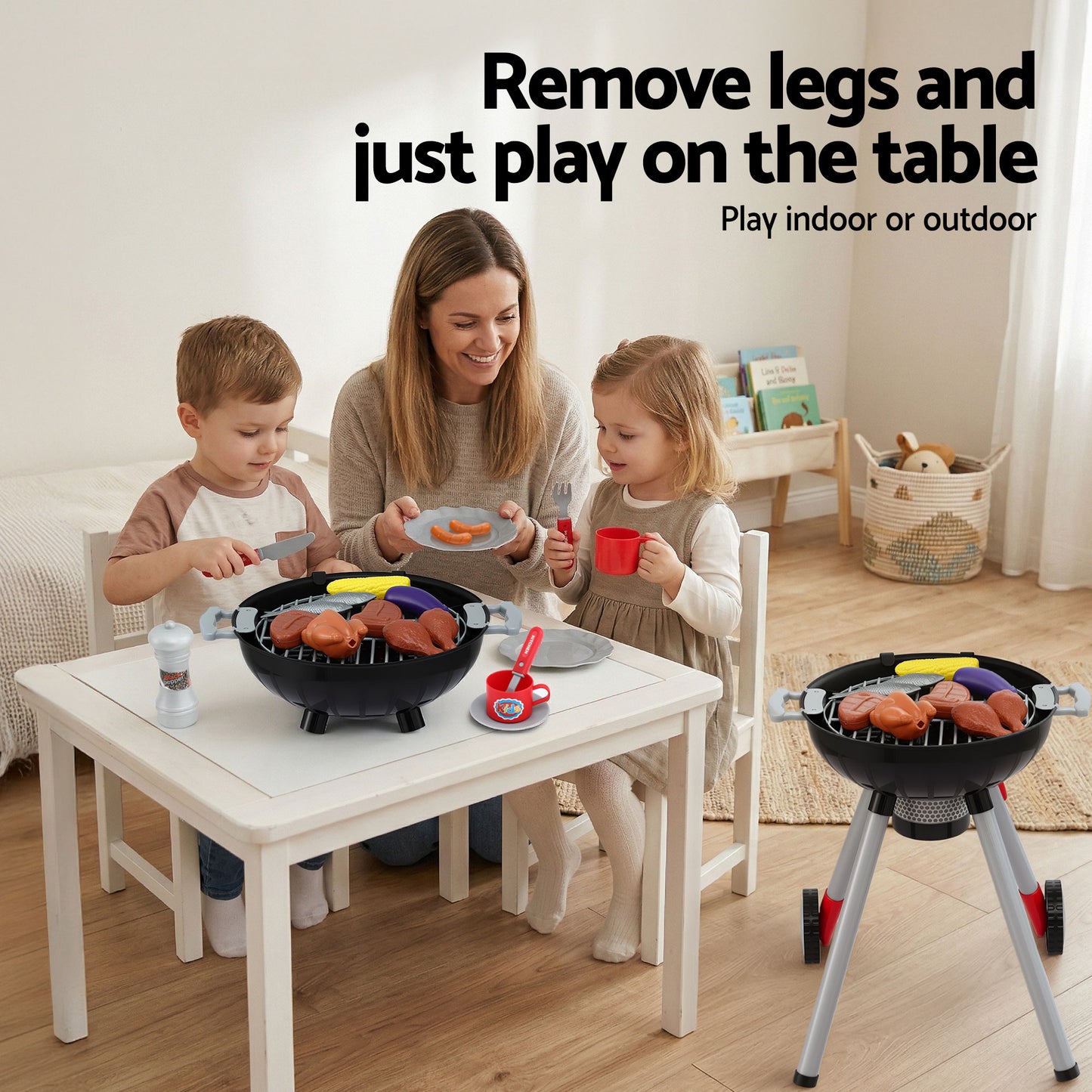 Keezi Kids Pretend Kitchen BBQ Playset Role Play Toy with charcoal Play Food Cup