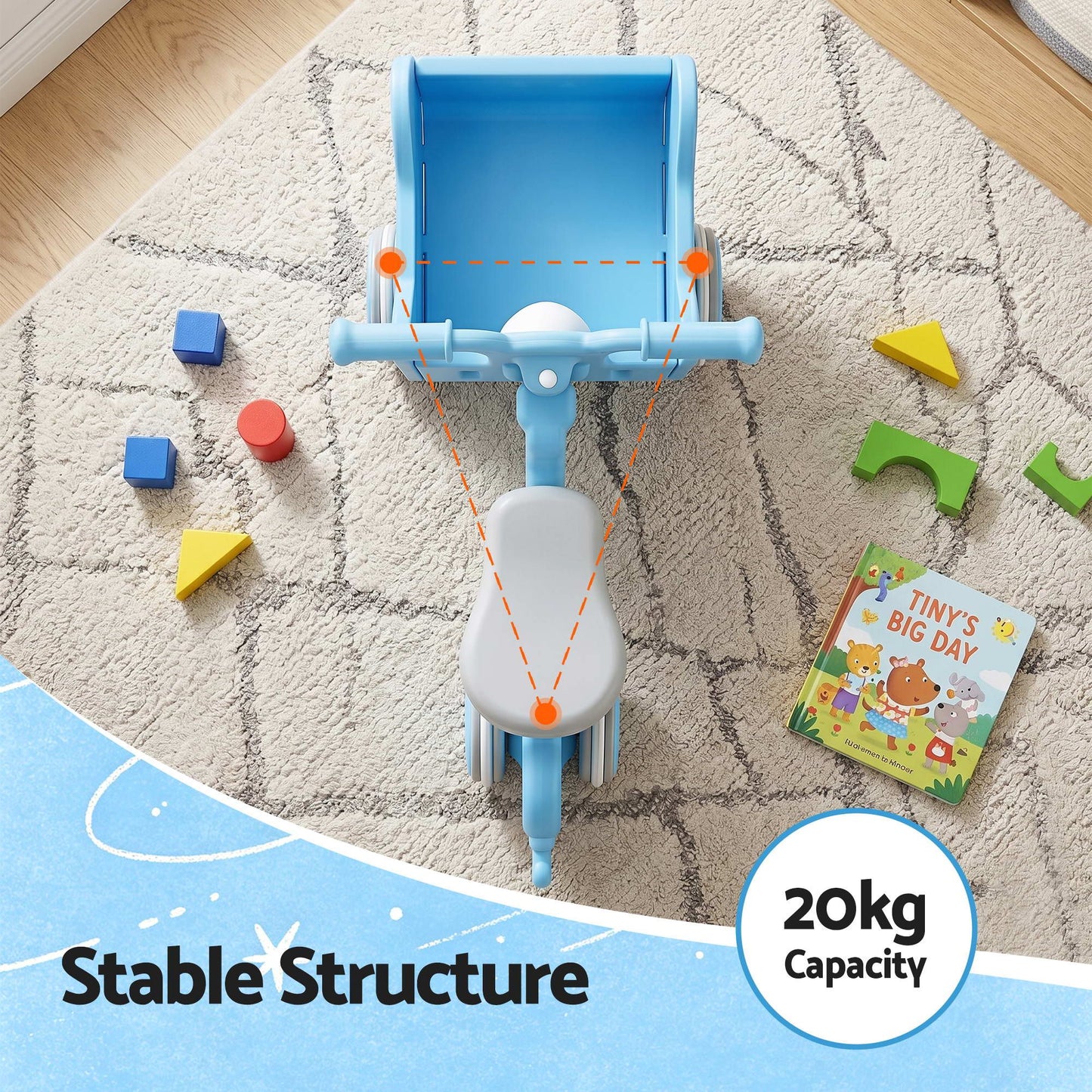 KEEZI Kids Ride On Push Car Toys with Storage Space Animal Stickers Blue 67CMX43CM