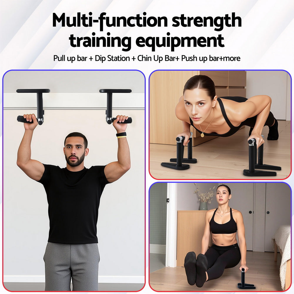 Everfit Pull Up Bar Chin Up Grips Foldable Doorway Gym Portable Black