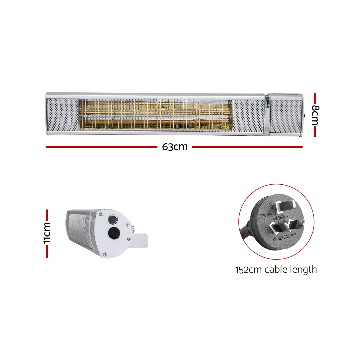 Devanti Electric Strip Heater Infrared Radiant Heaters 2000W