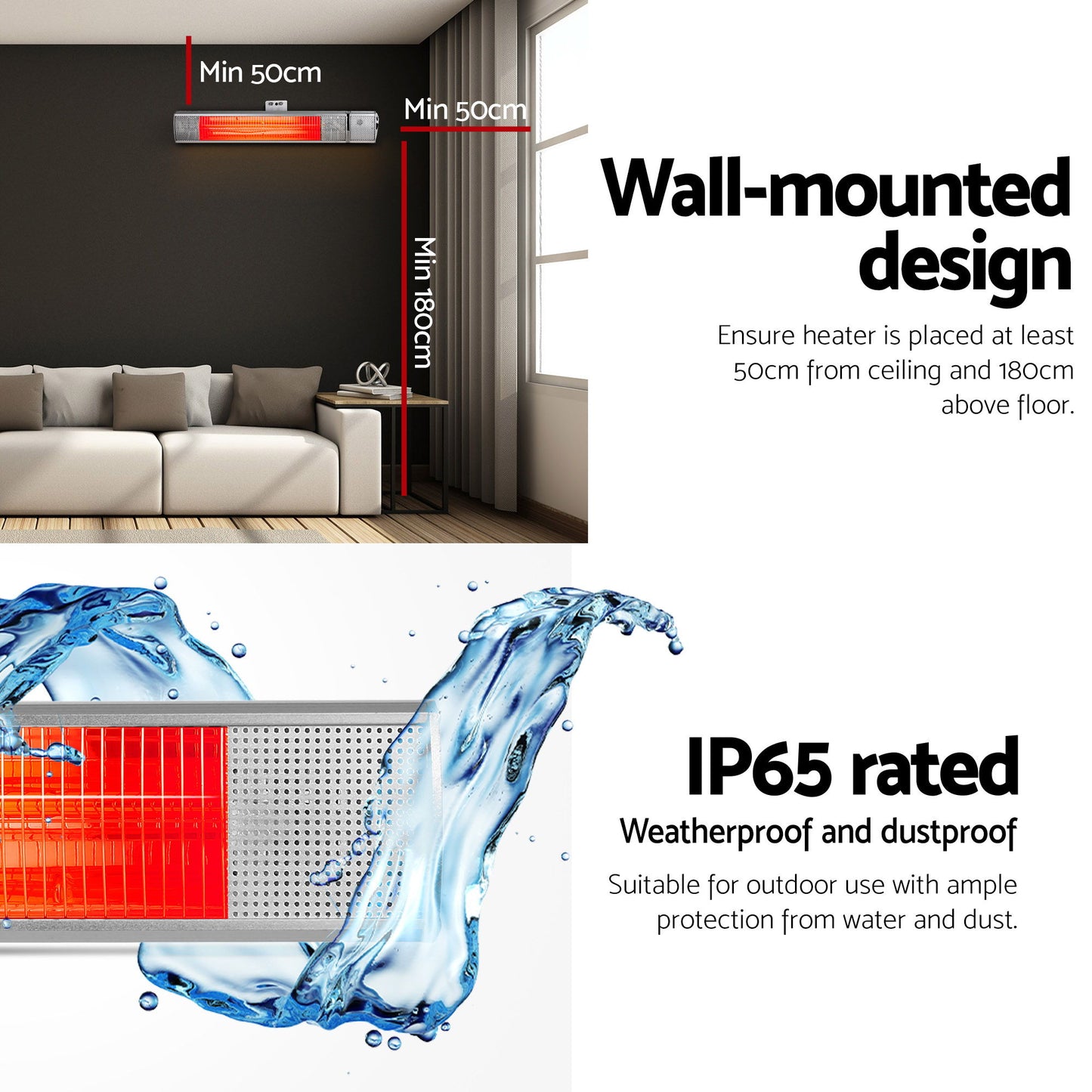 Devanti Electric Strip Heater Infrared Radiant Heaters 2000W