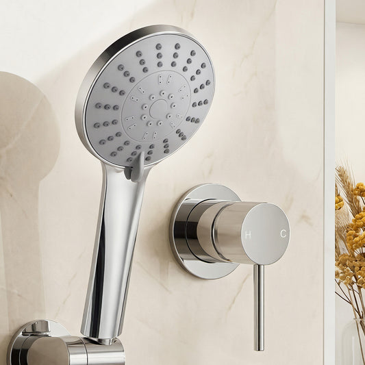 Cefito 4.5" Handheld Shower Head Round with Wall Bathroom Mixer Silver