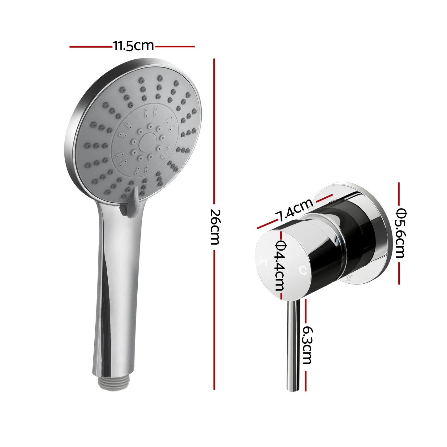 Cefito 4.5" Handheld Shower Head Round with Wall Bathroom Mixer Silver