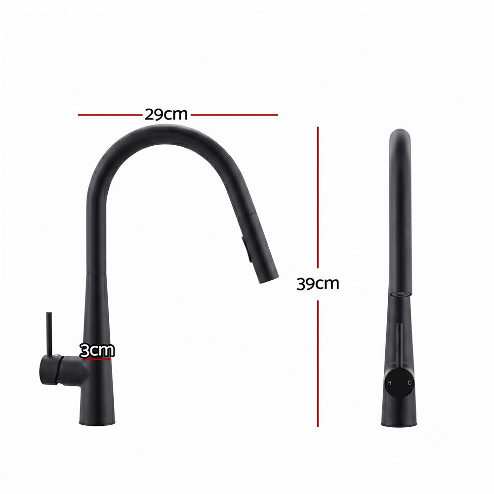 Cefito Kitchen Mixer Tap Pull Out Round 2 Mode Sink Basin Faucet Swivel WELS Black