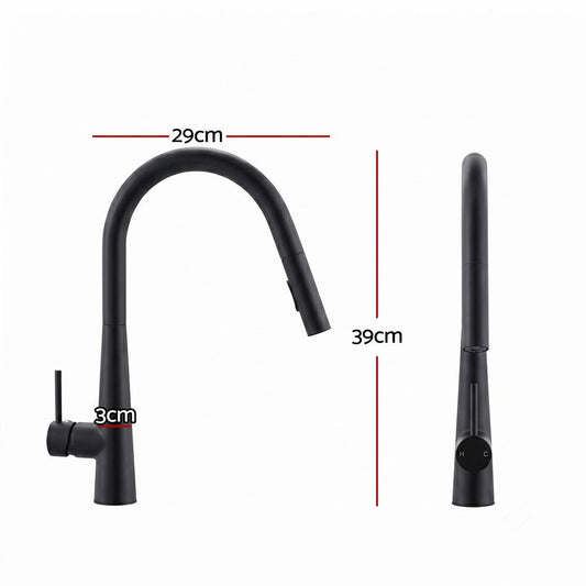 Cefito Kitchen Mixer Tap Pull Out Round 2 Mode Sink Basin Faucet Swivel WELS Black