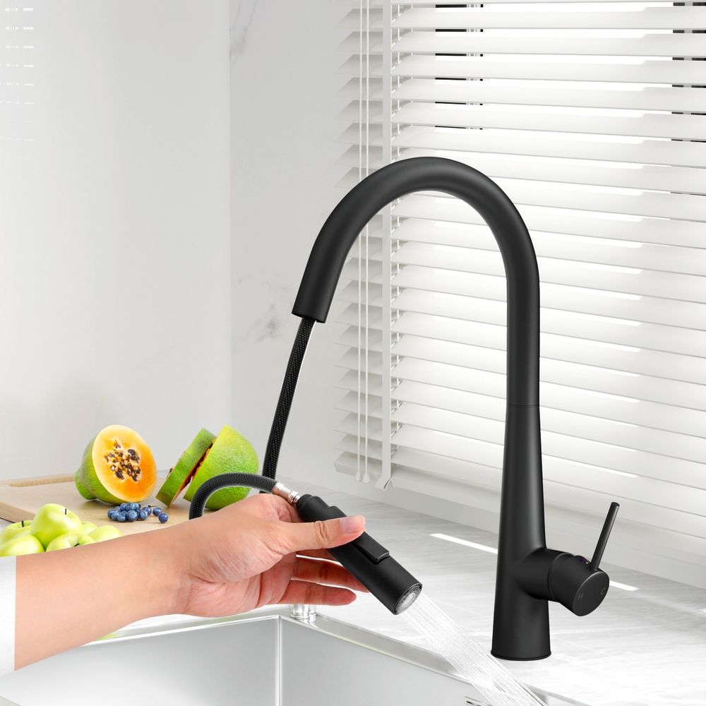 Cefito Kitchen Mixer Tap Pull Out Round 2 Mode Sink Basin Faucet Swivel WELS Black