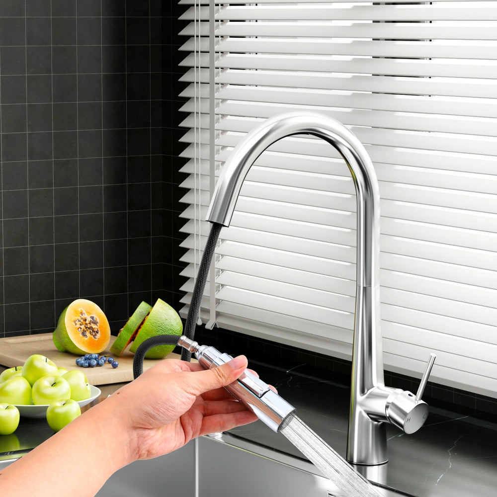 Cefito Kitchen Mixer Tap Pull Out Round 2 Mode Sink Basin Faucet Swivel WELS Chrome
