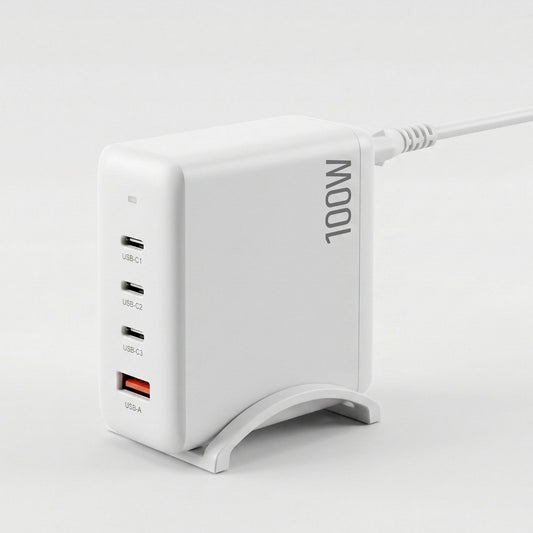 Devanti USB C Charger 100W Fast Charger 4 Port GaN Desktop Station White