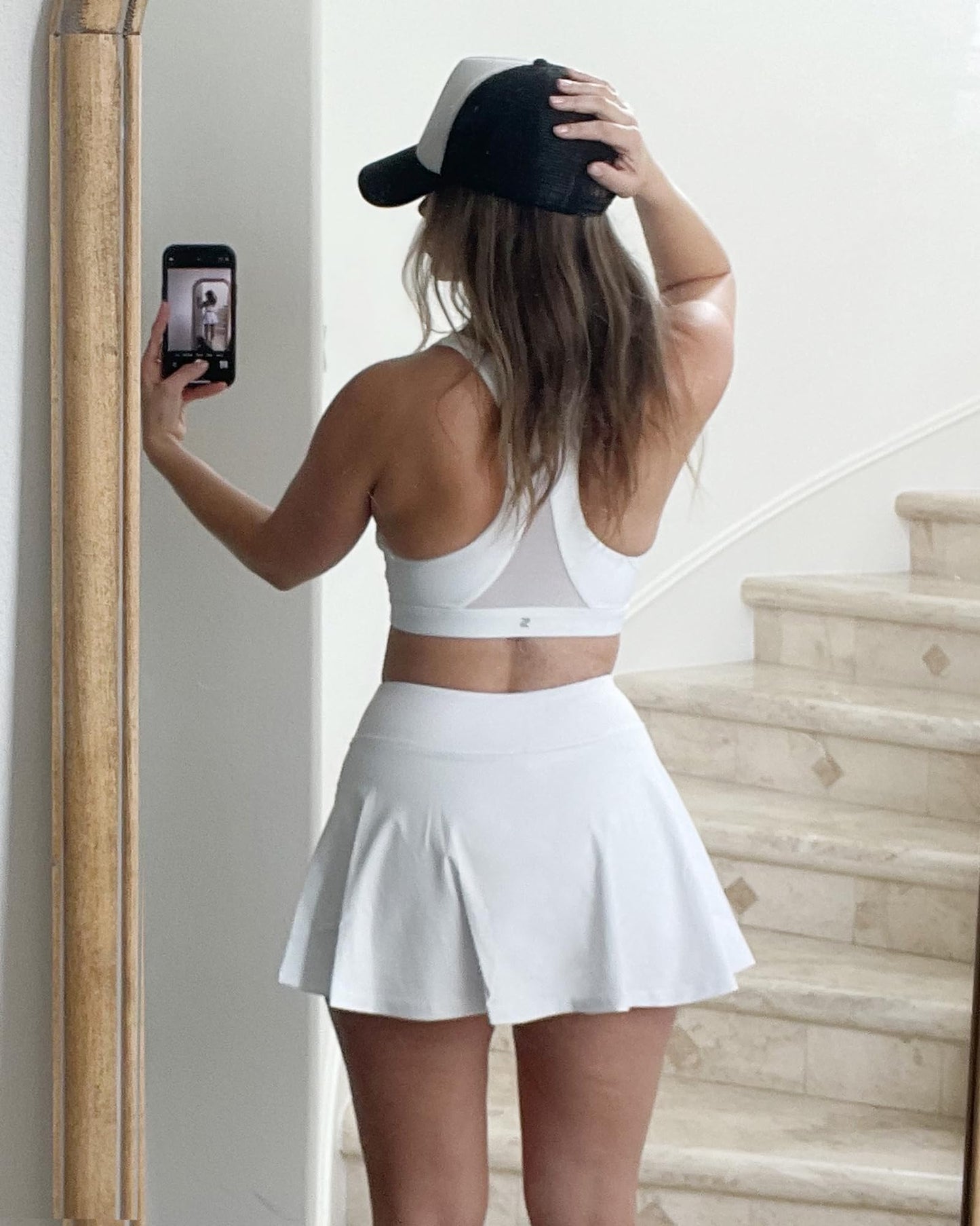 Women's Tennis Skirt with Pockets & Built-in Shorts – High-Waisted-Sporty Fitness Wear-White