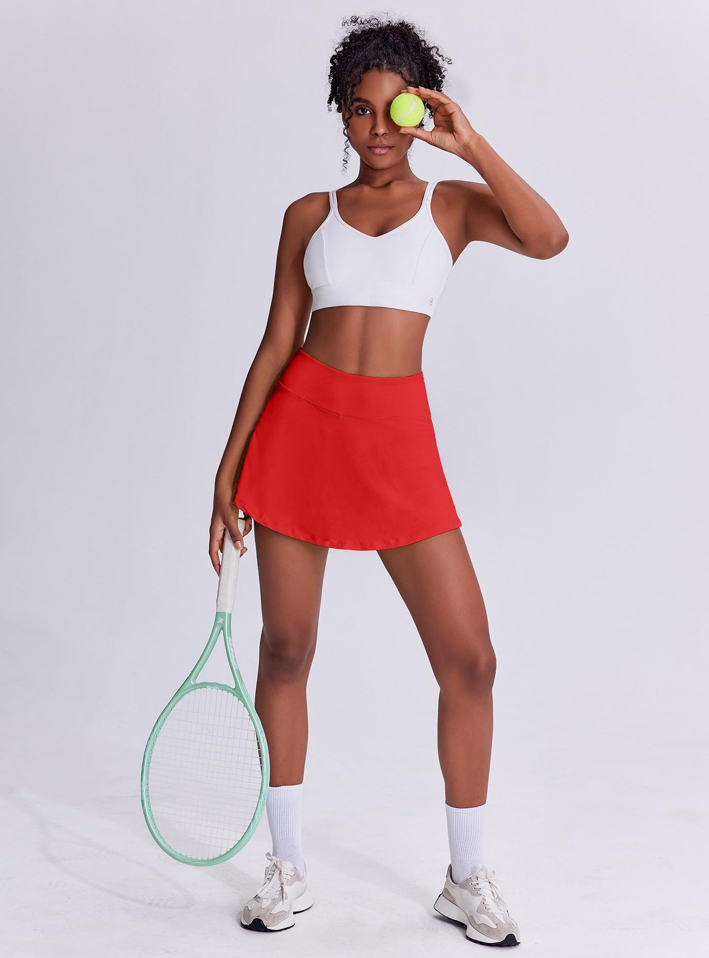 Women's Tennis Skirt with Pockets & Built-in Shorts – High-Waisted Golf-Sporty Fitness Wear-Red