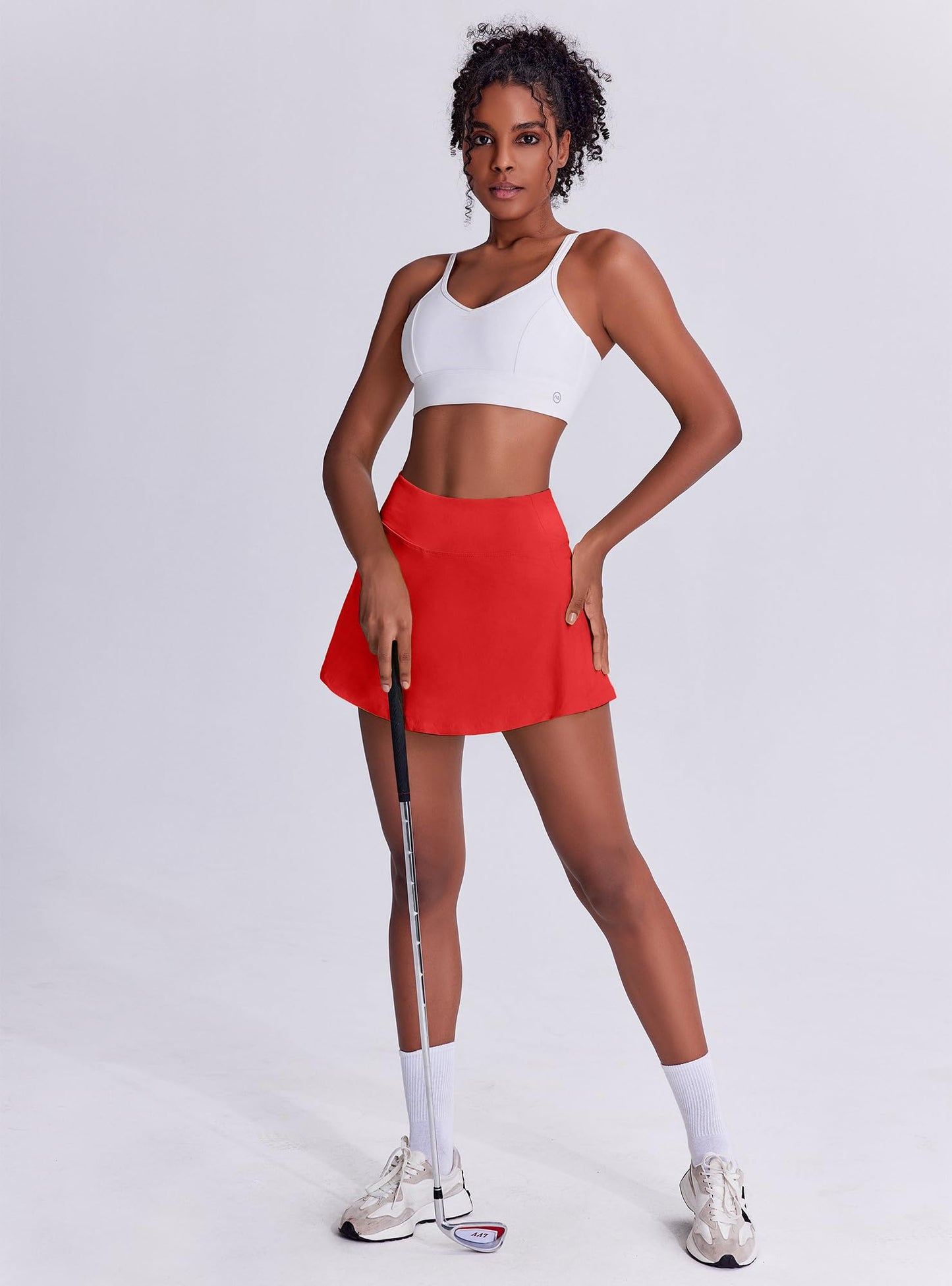 Women's Tennis Skirt with Pockets & Built-in Shorts – High-Waisted Golf-Sporty Fitness Wear-Red