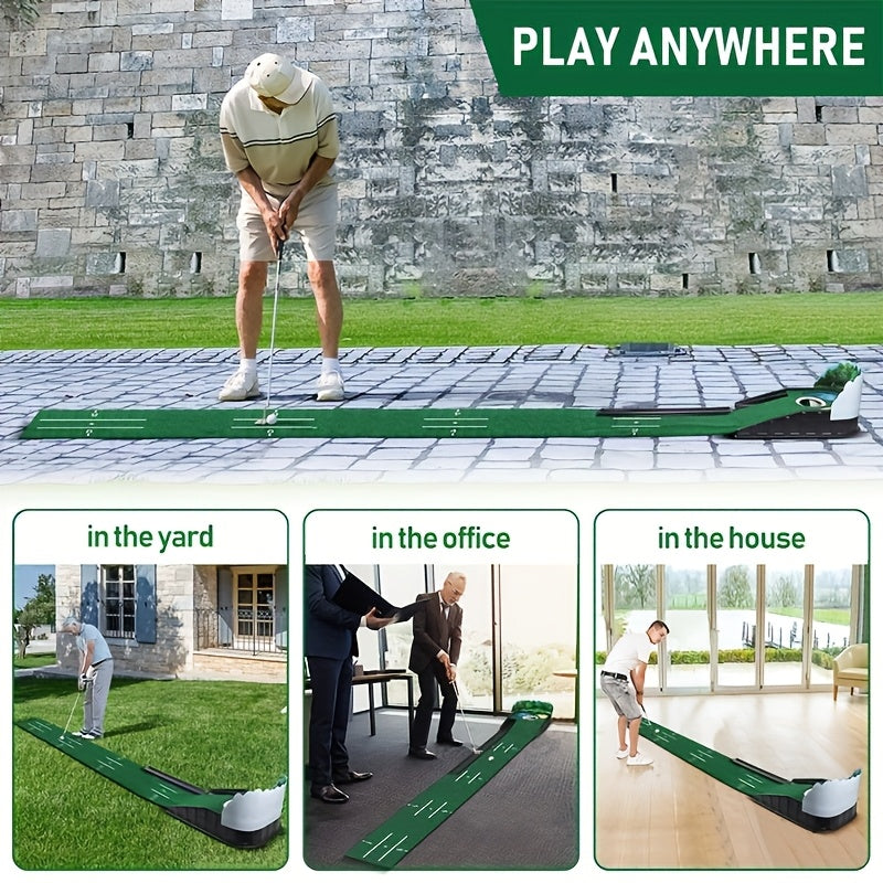Golf Putting Mat Set with Ball Return System