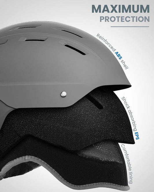 OutdoorMaster Kelvin II Ski Snow Sport Helmet | Adjustable Dial Fit Snowboard Helmet for Men Women & Youth,ASTM Certified,14 Vents-Matte Gray-M