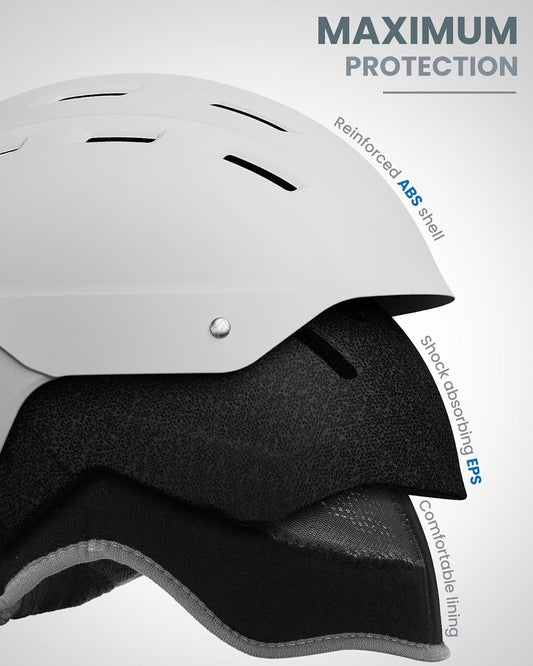 OutdoorMaster Kelvin II Ski Snow Sport Helmet | Adjustable Dial Fit Snowboard Helmet for Men Women & Youth,ASTM Certified,14 Vents-Matte White-L