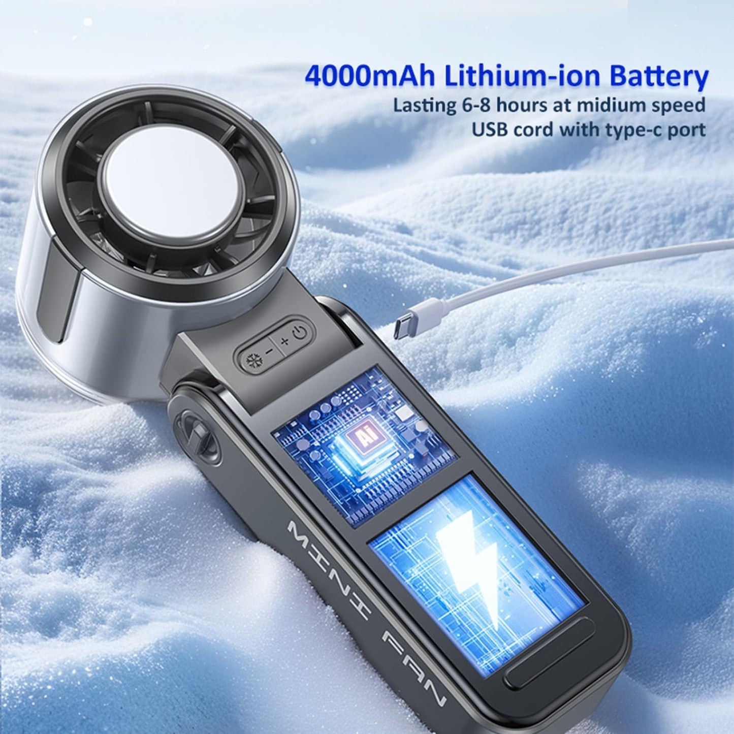 Portable Handheld Fan, Rechargeable Battery Powered with High-Speed Turbo for Strong Wind & Rapid Cooling, Aesthetic Design Hand Fan