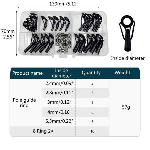 Fishing Rod Repair Kit 35pcs Alconite Ceramic Guide Rings Rod Eye Guides Wear-Resistant Compatible with Various Brands
