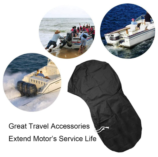 600D Oxford Cloth Outboard Motor Cover, Waterproof UV Resistant Boat Engine Protective Cover for Yacht Fishing Boat（15-20HP）