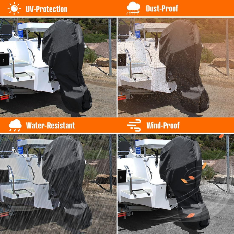 600D Oxford Cloth Outboard Motor Cover, Waterproof UV Resistant Boat Engine Protective Cover for Yacht Fishing Boat（30-60HP）