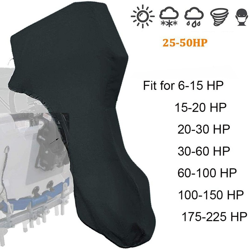 600D Oxford Cloth Outboard Motor Cover, Waterproof UV Resistant Boat Engine Protective Cover for Yacht Fishing Boat（175-225HP）