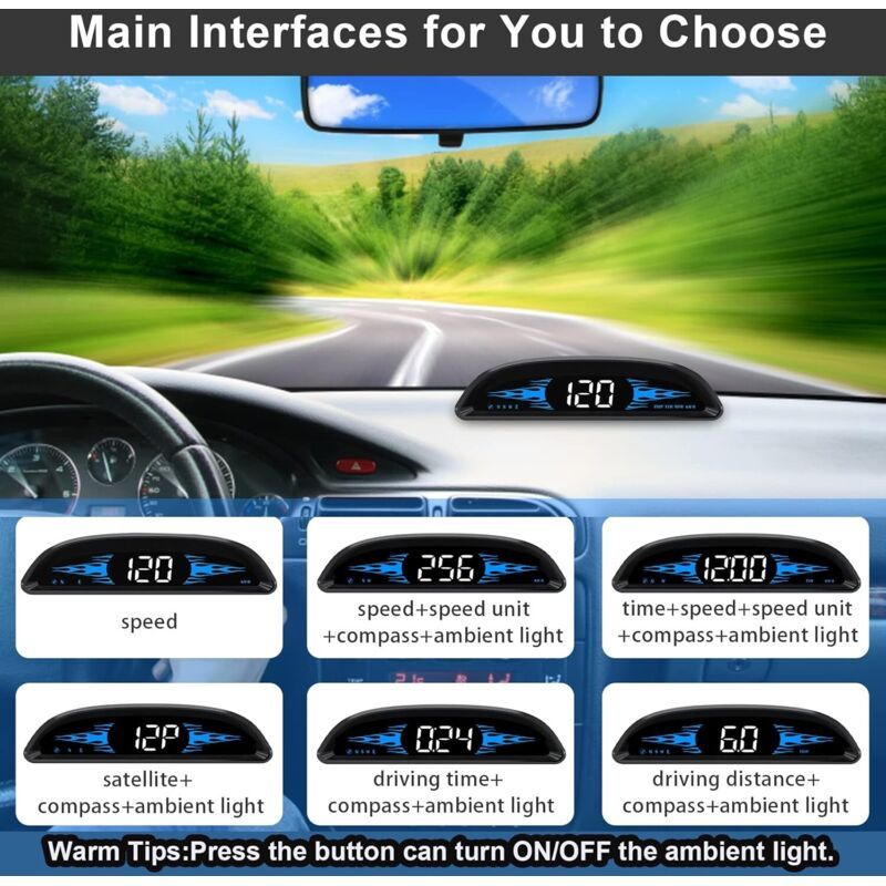 Car HUD GPS Speedometer, Universal Windshield Display with Overspeed Alarm, USB Plug and Play, 4 Inch
