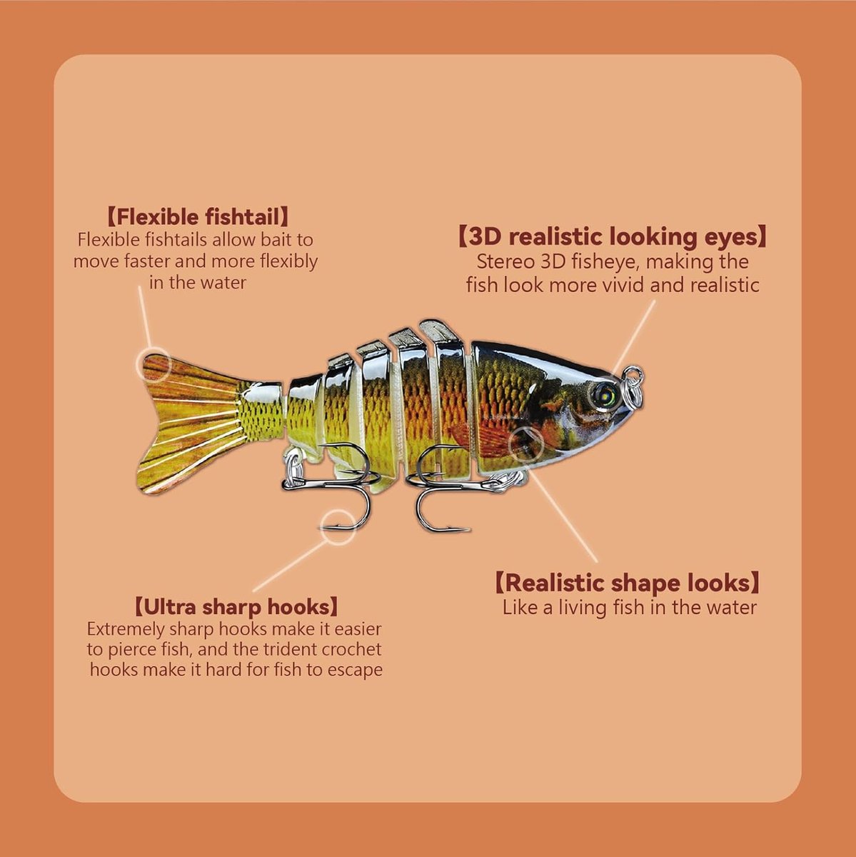 3-Piece Artificial Lure Set - Fishing Bait - Crankbait - Hook Plugs - Artificial Lures - Rubber Fish - for slow-sinking, gliding, and swimming, realistic artificial lures, suitable for saltwater and freshwater trout, sea bass, pike, zander, blue perch, an
