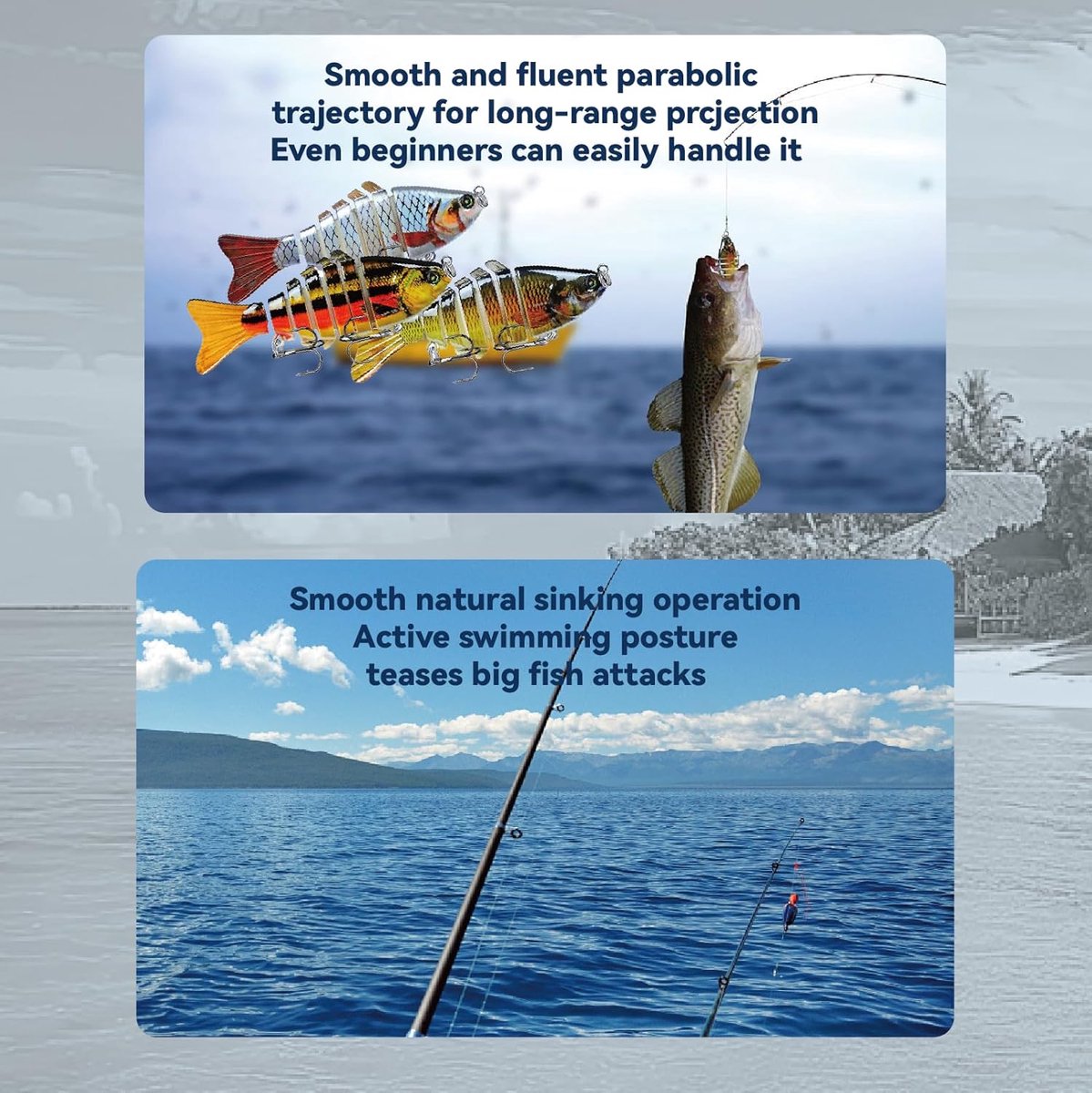 3-Piece Artificial Lure Set - Fishing Bait - Crankbait - Hook Plugs - Artificial Lures - Rubber Fish - for slow-sinking, gliding, and swimming, realistic artificial lures, suitable for saltwater and freshwater trout, sea bass, pike, zander, blue perch, an