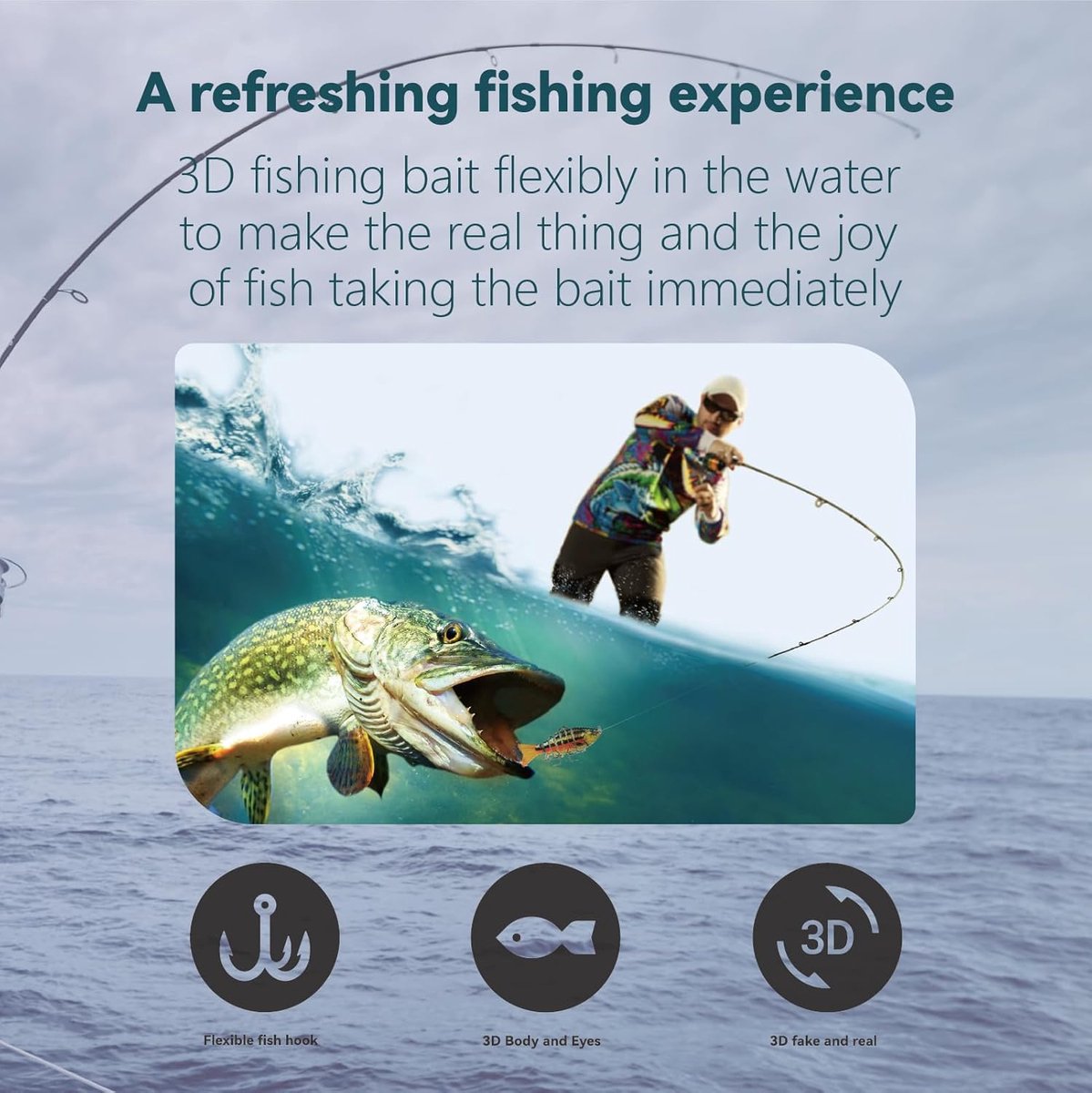 3-Piece Artificial Lure Set - Fishing Bait - Crankbait - Hook Plugs - Artificial Lures - Rubber Fish - for slow-sinking, gliding, and swimming, realistic artificial lures, suitable for saltwater and freshwater trout, sea bass, pike, zander, blue perch, an